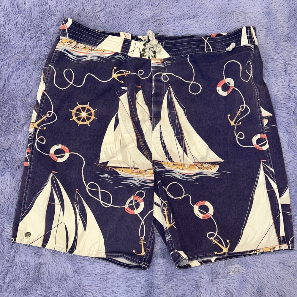 Vintage POLO RALPH LAUREN Swim Trunks Mens 2X Nautical Mesh Lined Sail‎ Boats